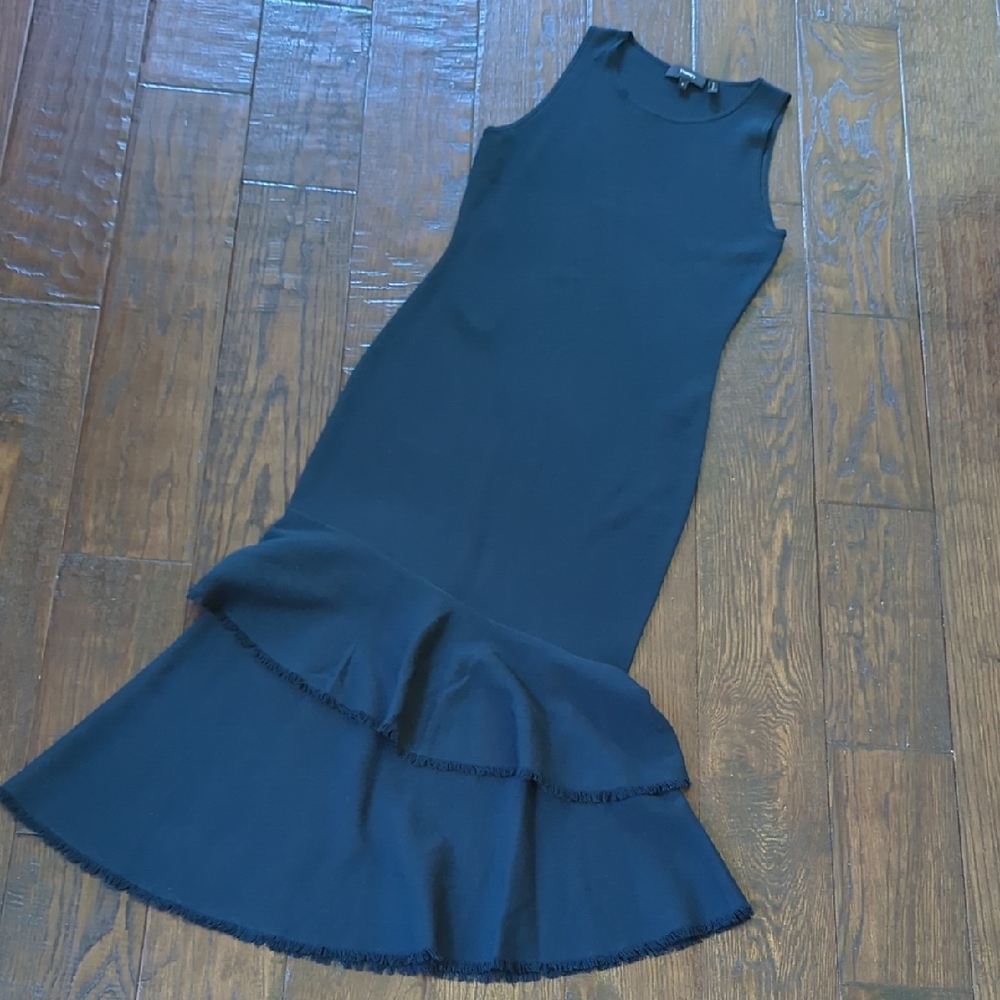 THEORYI Dark Teal Green Nilimary Prosecco Sleeveless Knit Ruffle Midi Dress, S